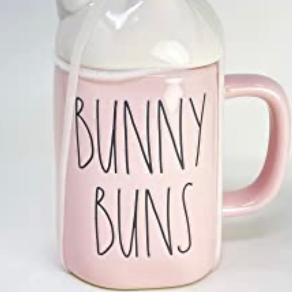 Rae Dunn “Bunny Buns” Pink Mug with Bunny Rabbit Tail Topper Set - Picture 2 of 12